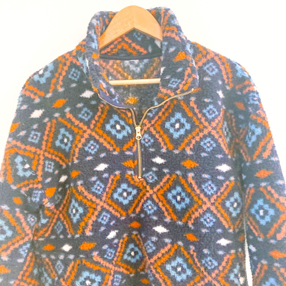 Colorful half zip Aztec pattered fleece
